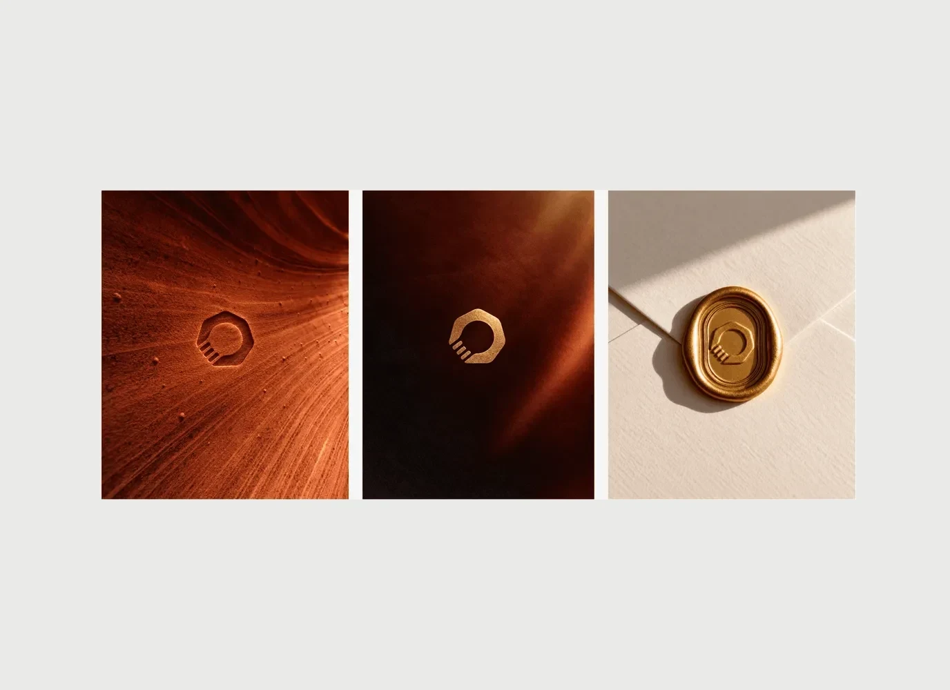 Brand mark applied on textured paper and a wax seal